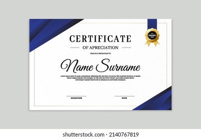 Plantilla de borde de certificado azul y dorado. Para apreciar, las necesidades empresariales y educativas