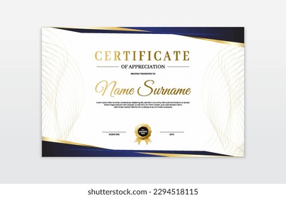 Blue and gold certificate border template. For appreciation, business and education needs