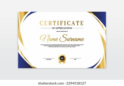 Blue and gold certificate border template. For appreciation, business and education needs