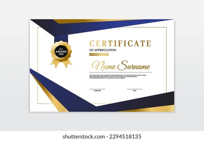 Blue and gold certificate border template. For appreciation, business and education needs