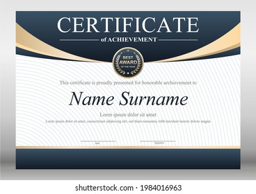 Blue and gold certificate design template with award