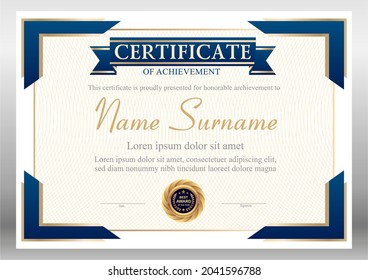 Blue and gold certificate template