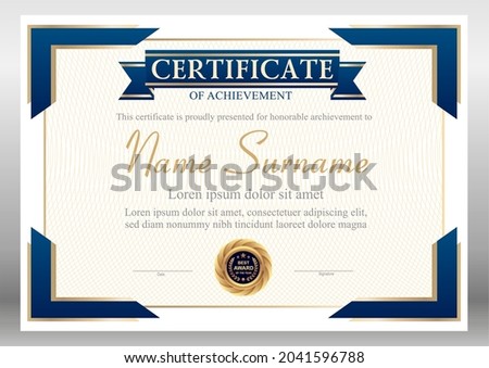 Blue and gold certificate template