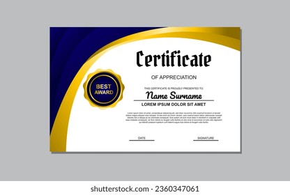 blue and gold certificate template design in luxury style. certificate for appreciation of business and education.