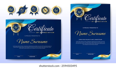 Blue and Gold Certificate template design. Premium editable Certificates for multipurpose. A4 Size. vector