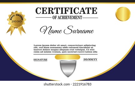 blue and gold certificate template. elegant certificate design for achievement and appreciation