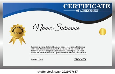 blue and gold certificate template. elegant certificate design for achievement and appreciation