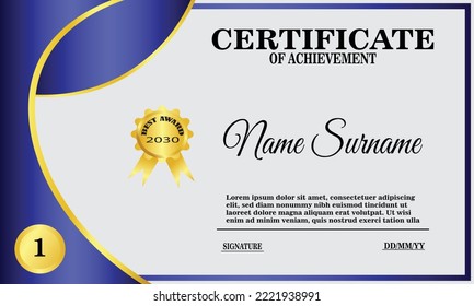 blue and gold certificate template. elegant certificate design for achievement and appreciation