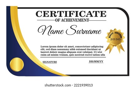 blue and gold certificate template. elegant certificate design for achievement and appreciation