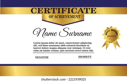 blue and gold certificate template. elegant certificate design for achievement and appreciation