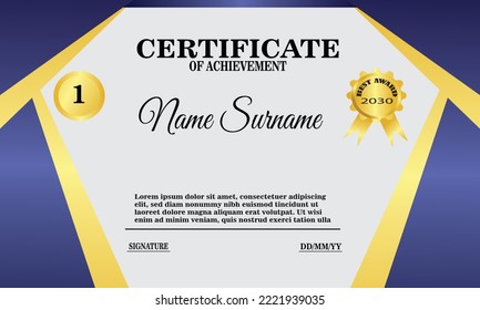 blue and gold certificate template. elegant certificate design for achievement and appreciation
