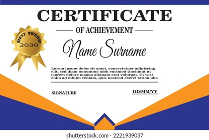 blue and gold certificate template. elegant certificate design for achievement and appreciation