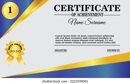 blue and gold certificate template. elegant certificate design for achievement and appreciation