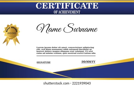 blue and gold certificate template. elegant certificate design for achievement and appreciation