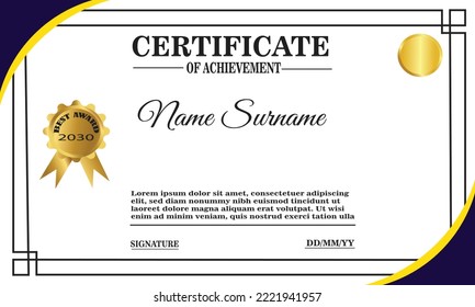 blue and gold certificate template. elegant certificate design for achievement and appreciation