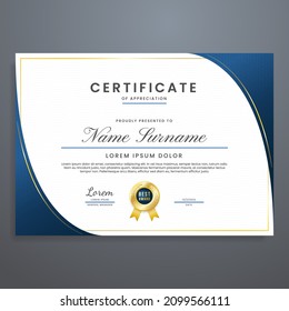 blue and gold certificate template, modern and luxury multipurpose certificate frame border vector