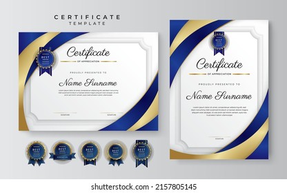 Blue gold certificate template with modern corporate concept design vector