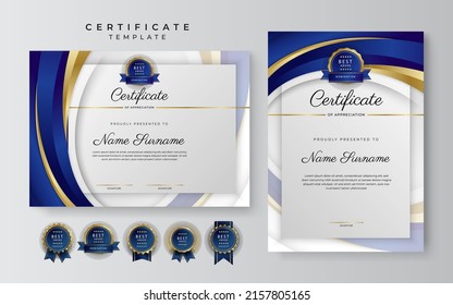 Blue gold certificate template with modern corporate concept design vector