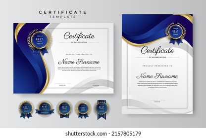 Blue gold certificate template with modern corporate concept design vector
