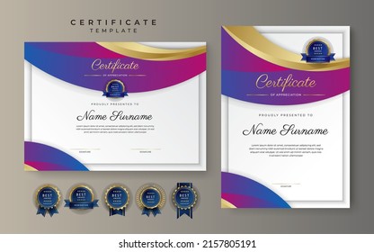 Blue gold certificate template with modern corporate concept design vector