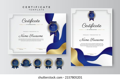 Blue gold certificate template with modern corporate concept design vector