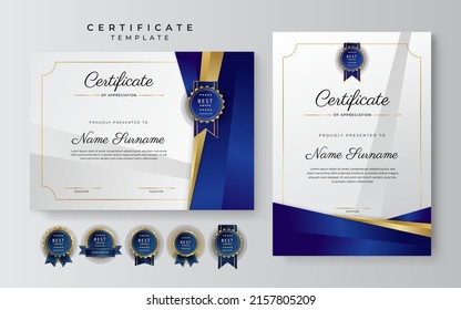 Blue gold certificate template with modern corporate concept design vector