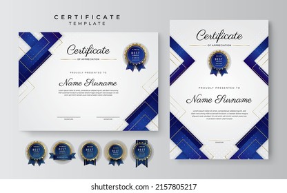 Blaue Goldzertifikatvorlage mit modernem Corporate Design, Vektorgrafik