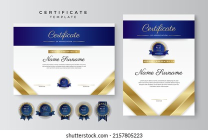 Blaue Goldzertifikatvorlage mit modernem Corporate Design, Vektorgrafik
