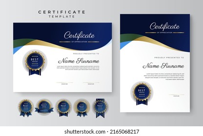 Blue gold certificate template with modern corporate design concept. Certificate of achievement for award, business recognition, diploma, online courses and much more