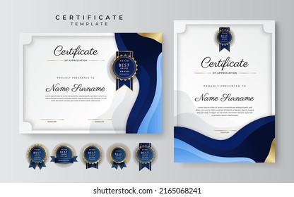 Blue gold certificate template with modern corporate design concept. Certificate of achievement for award, business recognition, diploma, online courses and much more