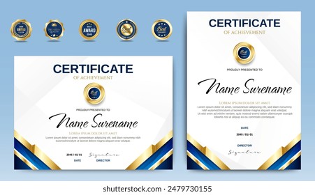 Blue and Gold certificates template design. vertical horizontal diploma certificates. vector