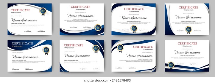 Blue and Gold certificates template design. vertical horizontal diploma certificates. vector