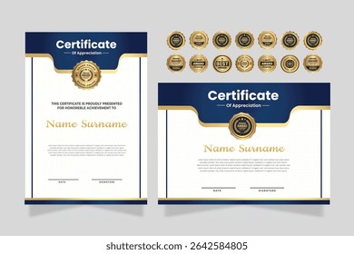 Blue and Gold certificates template design. vertical horizontal diploma certificates