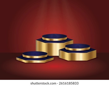 Blue and Gold Circle and Hexagonal Pedestal EPS Vector