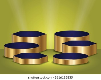 Blue and Gold Circle and Hexagonal Pedestal EPS Vector