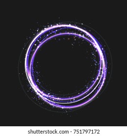 blue gold circle light effect with round glowing elements, particles and stars on dark background. Shiny glamour design elements for the Christmas, night party, birthday party with sequins, glitter
