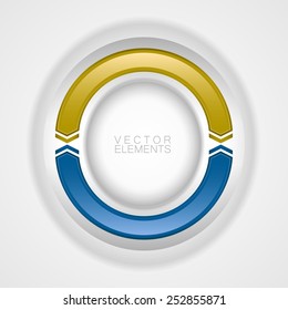 Blue and gold circle on the light background. Design elements.