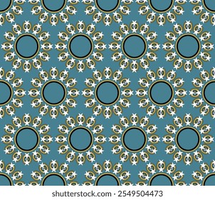Padrão circular azul e dourado, design contínuo e repetitivo, perfeito para projetos de decoração, moda e design gráfico, imagem vetorial sofisticada e elegante de alta qualidade. Ilustração vetorial