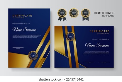 Blue Gold Color Certificate Award Design Stock Vector (Royalty Free ...