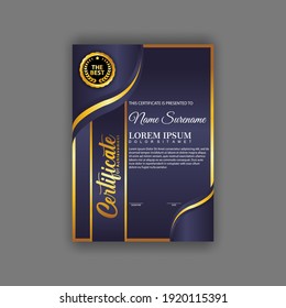 Blue and gold color certificate template design. Certificate of Achievement with a gold badge. Vector Templates