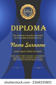 Blue and gold color certificate vector template