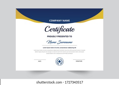Blue & Gold Color Creative Style Certificate Template With Badge Vector Template 