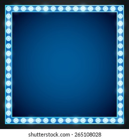 Blue gold colored vector retro looks frame template. Lamps lighted vector illustration