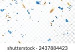 Blue and gold confetti banner, isolated on white background