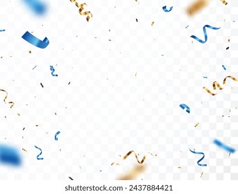 Blue and gold confetti banner, isolated on white background