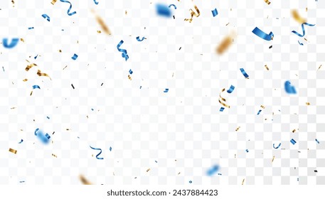 Blue and gold confetti banner, isolated on white background