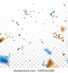 Blue and gold confetti banner, isolated on white background