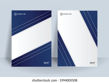 Elementos de las plantillas de presentación de cubierta azul y dorada sobre fondo blanco. Infografía vectorial. Uso en Presentación, volante y folleto, informe corporativo, marketing, publicidad, informe anual, banner