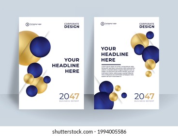 Blue and gold cover presentation templates elements on white background. Vector infographics. Use in Presentation, flier and leaflet, corporate report, marketing, advertising, annual report, banner