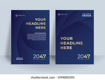 Blue And Gold Cover Presentation Templates Elements On Dark Blue Background. Vector Use In Presentation, Flier And Leaflet, Corporate Report, Marketing, Advertising, Annual Report, Banner